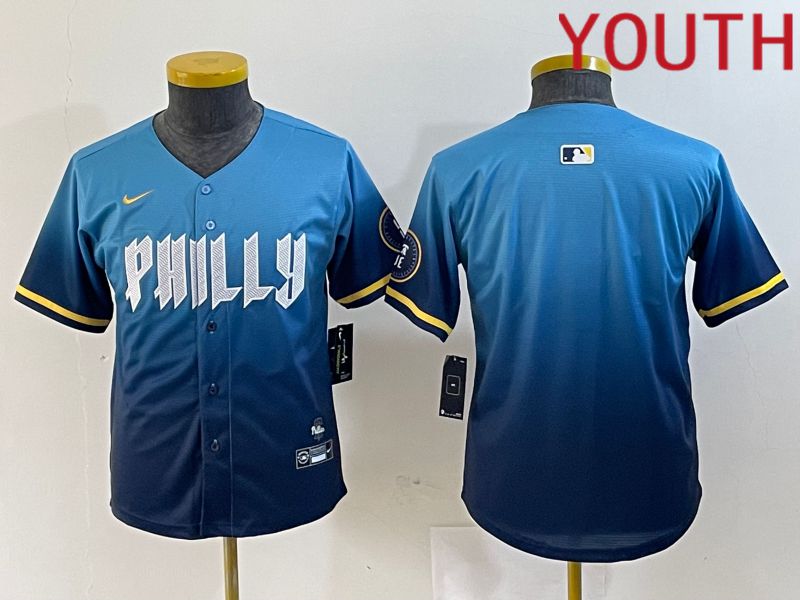 Youth Philadelphia Phillies Blank Blue City Edition Nike 2024 MLB Jersey style 1->->Youth Jersey